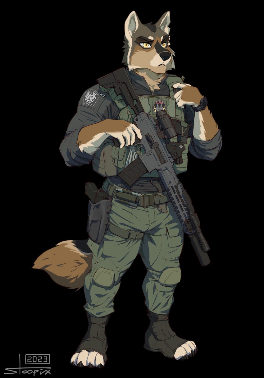 anthro assault_rifle bulletproof_vest clock clothing footwear gun holster law_enforcement male police ranged_weapon rifle sig_mcx solo special_forces tactical tactical_gear toeless_footwear watch weapon stoopix disney swat zootopia canis_wulfen canid canine canis mammal wolf 2023 absurd_res alpha_channel hi_res