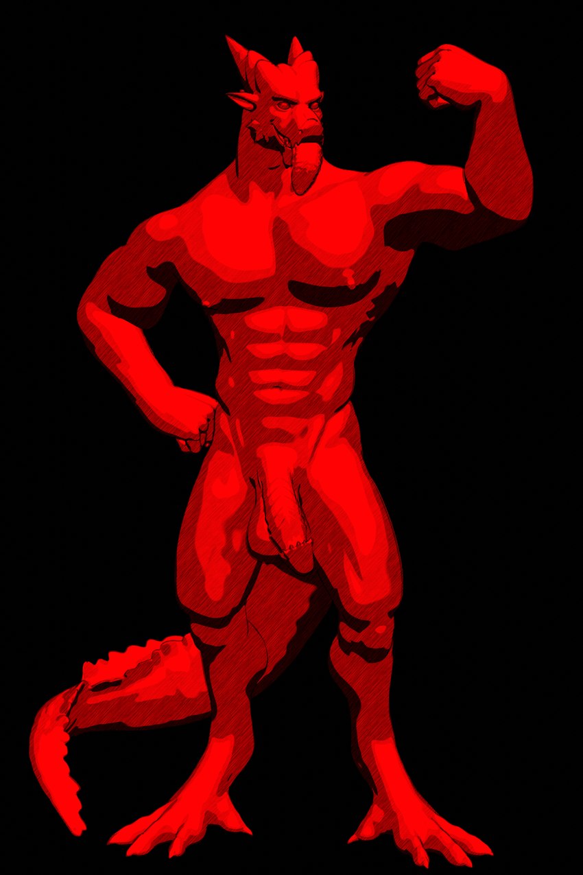 male muscular nude buruthebull maxwellshiba dragon_(maxwellshiba) lunjy_(maxwellshiba) 2:3 3d_(artwork) absurd_res black_and_red digital_media_(artwork) hi_res monochrome