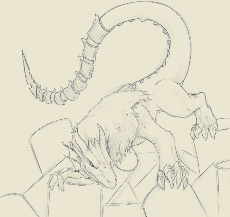 feral fur hair horn male simple_background solo standing tail dannyg mythology dragon furred_dragon furred_scalie mythological_creature mythological_scalie scalie sketch