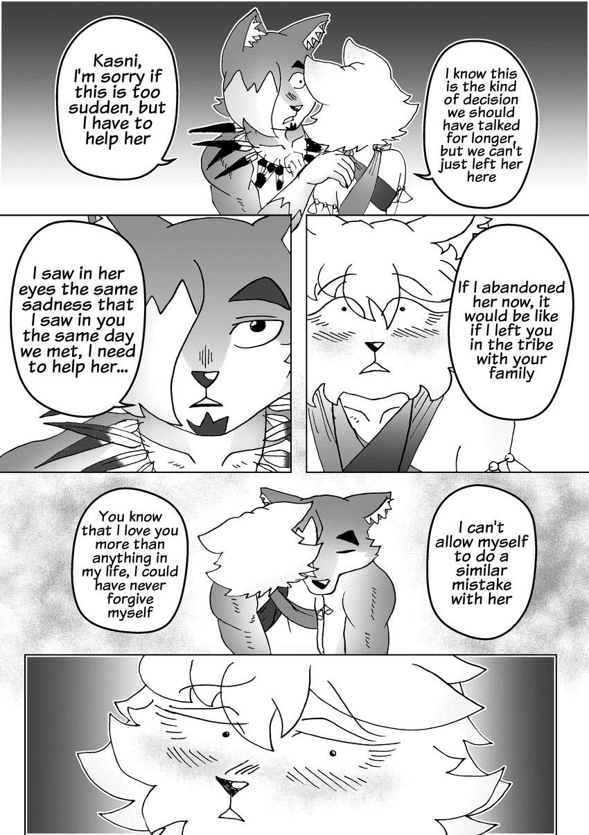 affectionate after_sex afterglow anthro biped blush blush_lines bone bottomwear breasts claws close-up clothed clothing collarbone dialogue duo eyewear face_lick facial_hair fangs feathers female female_anthro licking male male/female male_anthro muscular muscular_anthro muscular_male romantic romantic_ambiance romantic_couple simple_background skirt skull teeth tender tenderness text tongue tribal efradraws northwind_(efradraws) kasni_(efradraws) uspul_(efradraws) canid canine canis mammal wolf absurd_res black_and_white comic digital_media_(artwork) english_text halftone hi_res monochrome