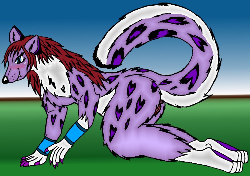 anthro anus biped breasts female genitals jewelry kneeling nude presenting pussy simple_background solo valfen aya felid leopard mammal pantherine snow_leopard hi_res