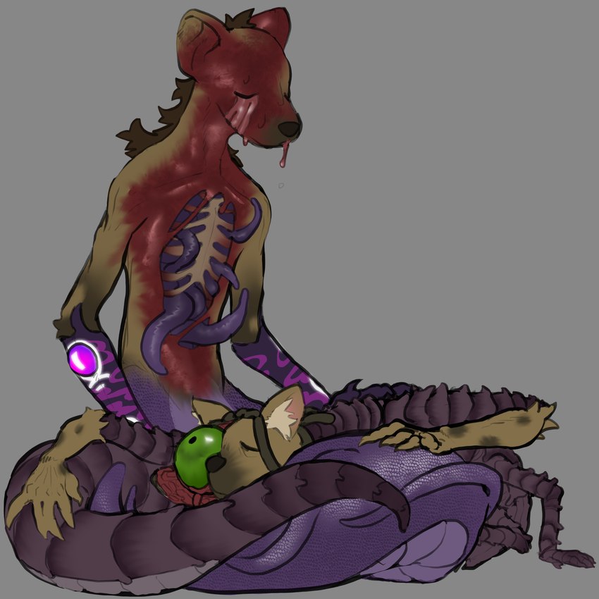 ambiguous_gender blood bodily_fluids duo fur gore rib_cage scales tail tentacles unusual_anatomy thecore34 canid mammal taur 1:1 absurd_res hi_res