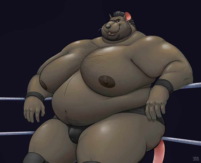 anthro belly big_belly clothed clothing male moobs nipples overweight overweight_anthro overweight_male pink_tail solo tail osos roundboys ace_(houndgrey) mammal murid murine rat rodent hi_res