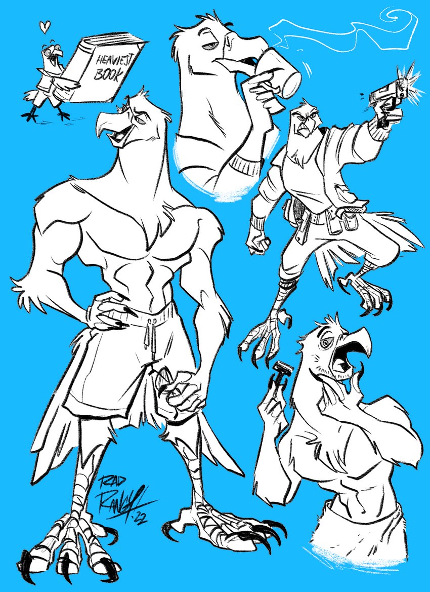 anthro beak belt beverage black_sclera bomber_jacket book bottomwear clothing coffee feathers feet gun handgun jacket male mature_male muscular muscular_male pistol ranged_weapon shaving shorts solo tail tail_feathers talon_hands talons toes topwear towel weapon radrangy nonpack war-bird aaron_(war-bird) accipitrid accipitriform avian bald_eagle bird eagle sea_eagle absurd_res hi_res sketch_page