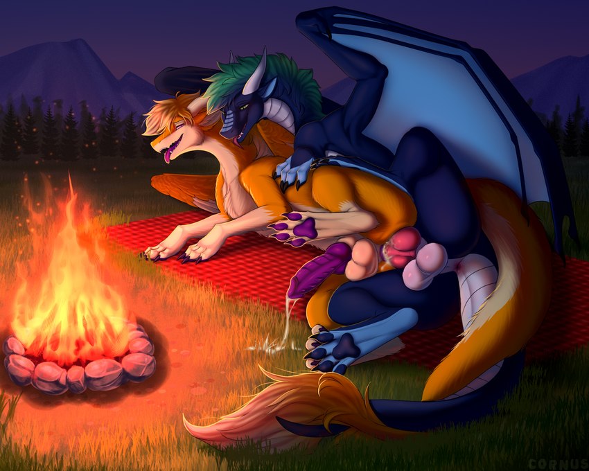 anal anal_orgasm anal_penetration animal_genitalia anus balls blue_body blue_pawpads bodily_fluids campfire claws cum cum_in_ass cum_inside cum_on_ground cum_while_penetrated duo ejaculation erection feathered_wings feathers feet feral feral_on_feral feral_penetrated feral_penetrating feral_penetrating_feral finger_claws from_behind_position fur genital_fluids genitals grass green_eyes green_hair hair half-closed_eyes hands-free happy happy_sex horn knot knotted_penis leaking_cum licking lying male male/male male_penetrated male_penetrating male_penetrating_male membrane_(anatomy) membranous_wings mountain narrowed_eyes nature nature_background neck_lick orange_body orange_fur orgasm outside outside_sex pawpads penetration penile penile_penetration penis penis_in_ass pink_anus pink_penis plant purple_anus purple_eyes purple_pawpads purple_penis scales sex sheath short_hair spoon_position tail tail_anus toe_claws toes tongue tree ventral_scales wings cornus european_mythology mythology chris_(chris_the_derg) nixiris_(nixiris) dragon furred_dragon furred_scalie mythological_creature mythological_scalie scalie western_dragon 2025 digital_drawing_(artwork) digital_media_(artwork) hi_res shaded