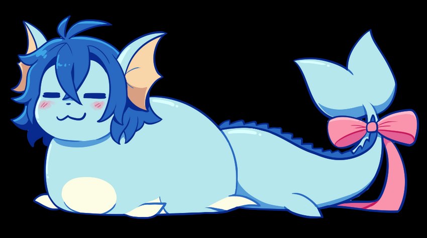 ambiguous_gender blue_body blue_hair blush bow_ribbon bread_loaf dorsal_fin eyes_closed feral fin hair lying solo tail white_body milkychocoflan nintendo pokemon ruka_vaporeon eeveelution generation_1_pokemon pokemon_(species) vaporeon alpha_channel