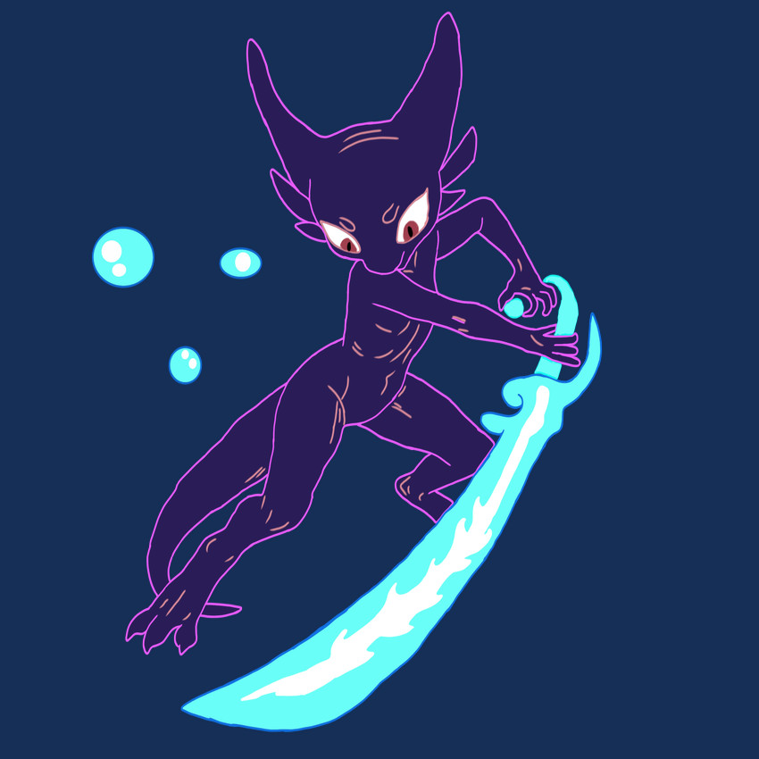 ambiguous_gender anthro melee_weapon purple_body solo standing sword weapon 0x0001 kobold scalie absurd_res alpha_channel hi_res