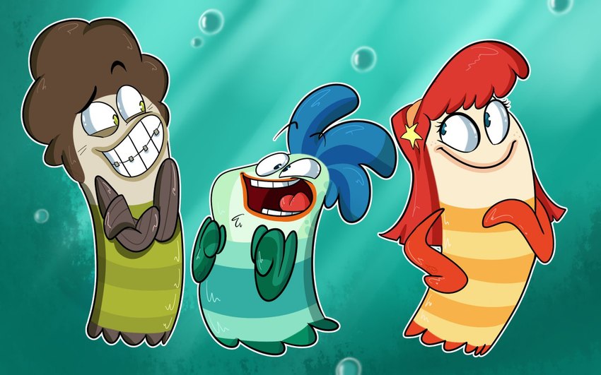 accessory afro ambiguous_gender anthro bangs barbel_(anatomy) blue_body braces bubble facial_hair fin glistening glistening_body green_body group hair head_fin headband open_mouth open_smile orange_body pectoral_fin red_hair smile star striped_body stripes tail tail_fin toony toothy_grin trio underwater water elixirxsczjx13 fish_hooks bea_goldfishberg milo_(fish_hooks) oscar_(fish_hooks) betta_(genus) catfish cyprinid cypriniform fish goldfish gourami hybrid marine siamese_fighting_fish 16:10 widescreen brother_(lore) brothers_(lore) sibling_(lore)