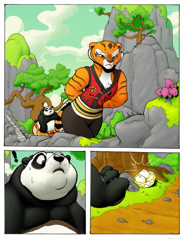 anthro clothed clothing duo female food fur male outside overweight plant sky stripes tree rabid dreamworks kung_fu_panda master_po_ping master_tigress bear felid giant_panda mammal pantherine tiger 2016 comic hi_res