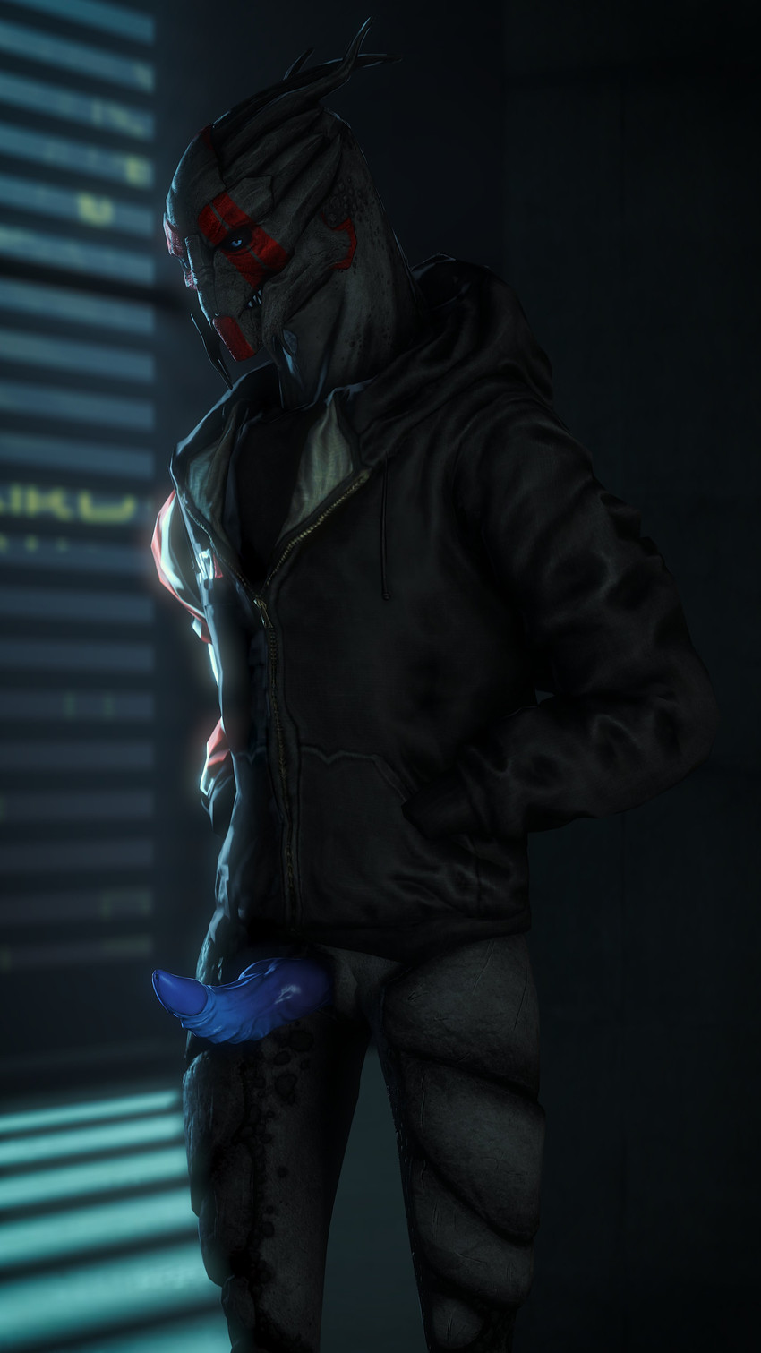 animal_genitalia blue_penis bottomless clothed clothing erection genital_slit genitals hoodie jacket male partially_clothed penis solo standing topwear rooking bioware electronic_arts mass_effect auguscus_acilcolus alien turian 3d_(artwork) 4k 9:16 absurd_res digital_media_(artwork) hi_res source_filmmaker_(artwork)