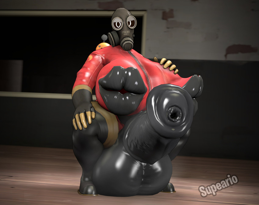 animal_genitalia animal_penis anthro balls big_balls big_penis breasts crouching equine_genitalia equine_penis genitals gynomorph huge_penis hyper hyper_genitalia hyper_penis intersex looking_at_viewer musk nipple_mouth nipples penis solo supeario team_fortress_2 valve pyro_(team_fortress_2) monster 3d_(artwork) digital_media_(artwork) hi_res source_filmmaker_(artwork)