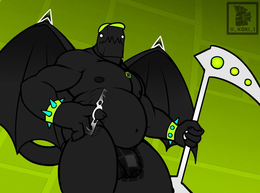 belly big_belly bracelet genitals jewelry male muscular necklace nipples overweight overweight_male penis spiked_bracelet spikes spread_wings wings koki_1 geometry_dash robtop death_(personification) grim_reaper soul_reaper_(koki_1) monster_(geometry_dash) hi_res