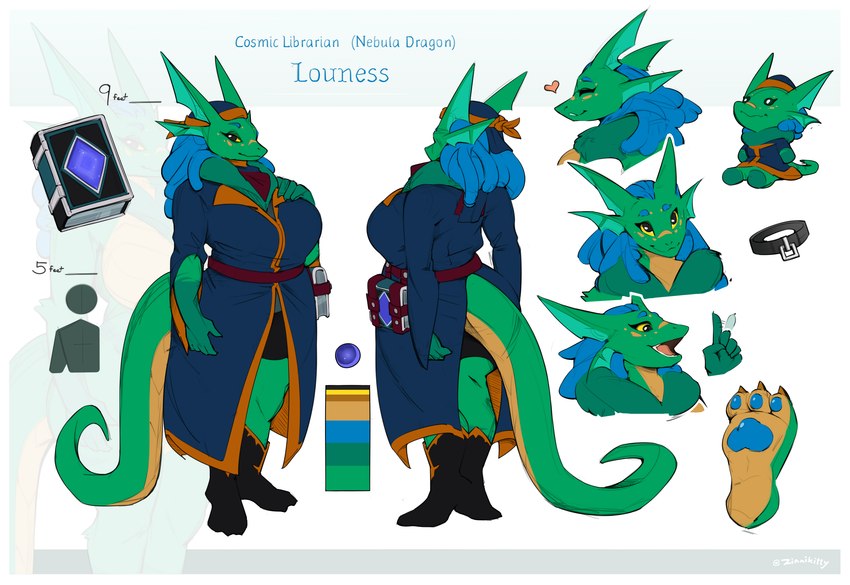 3_toes anthro big_breasts blue_hair blue_pawpads book breasts clothed clothed_anthro clothed_female clothing collar color_swatch feet female female_anthro fin finger_wag furgonomics green_body green_scales green_tail hair head_fin imperial_unit magic_book magic_user non-mammal_breasts pawpads plushie scales slightly_chubby slightly_chubby_anthro slightly_chubby_female solo stated_height tail text toes zinnick mythology louness_astaria dragon mythological_creature mythological_scalie scalie 2022 absurd_res character_name english_description english_text hi_res multiple_images