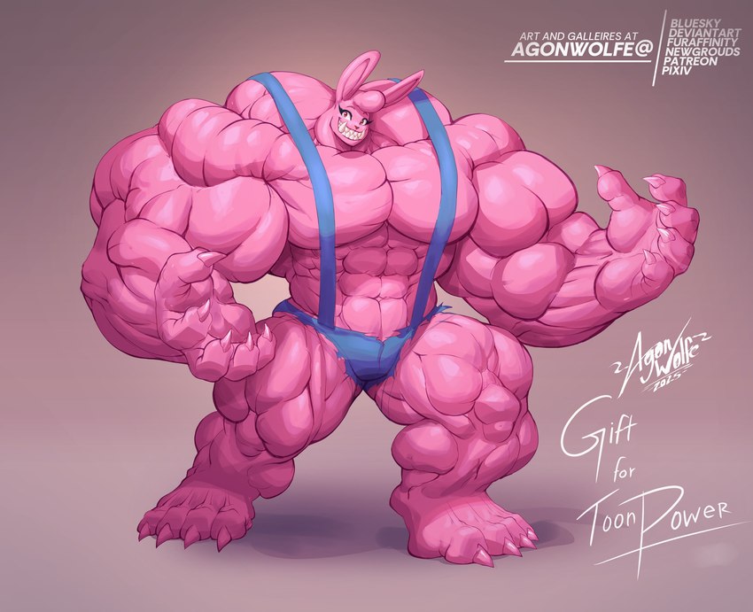 anthro big_muscles fangs female huge_muscles hyper hyper_muscles muscular teeth agonwolfe toonpower tuffy_(toonpower) lagomorph leporid mammal rabbit pink hi_res