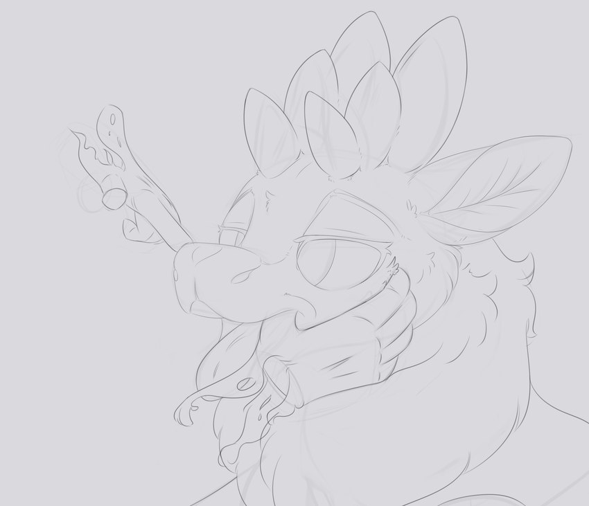 antlers boop disembodied_hand female feral fluffy fluffy_chest ghost_hand horn mouth_play nose_boop open_mouth solo tongue tongue_out pinky_bestia them's_fightin'_herds velvet_reindeer_(tfh) deer mammal new_world_deer reindeer digital_media_(artwork) hi_res line_art monochrome