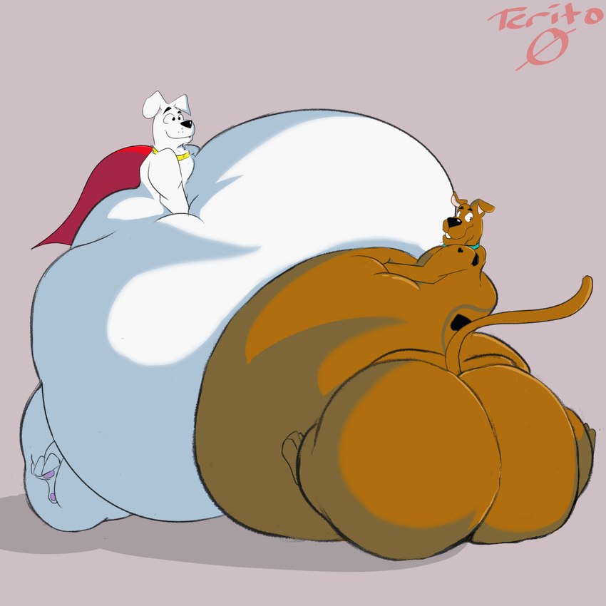 belly belly_press belly_to_belly big_belly big_butt butt cape clothing collar collar_only duo feral huge_belly hyper hyper_belly immobile looking_back male nude obese obese_feral obese_male overweight overweight_feral overweight_male raised_tail tail terito dc_comics hanna-barbera krypto_the_superdog scooby-doo_(series) krypto scooby-doo canid canine canis domestic_dog great_dane mammal mastiff molosser 1:1 2021 hi_res