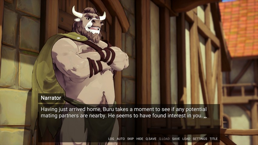 anthro brown_body brown_fur fur horn male muscular muscular_male solo tail text buruthebull buru_(buruthebull) bovid bovine mammal 16:9 english_text hi_res widescreen