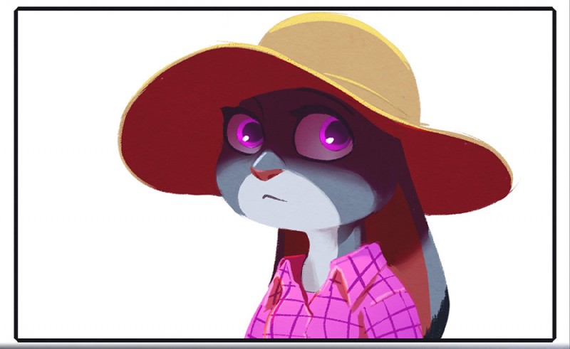 anthro clothed clothing feels female fur grey_body grey_fur hat headgear headwear looking_at_viewer pink_nose purple_eyes simple_background solo white_background rockbottomfeeder disney zootopia judy_hopps lagomorph leporid mammal rabbit 2016