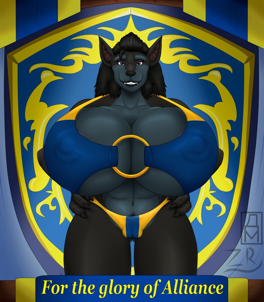 alliance_symbol_(warcraft) anthro big_breasts bikini breasts camel_toe claws clothing dark_body dark_fur dark_mane female fur green_eyes huge_breasts looking_at_viewer nipple_outline nipple_slip panties pubes ring smile smiling_at_viewer solo swimwear two-piece_swimsuit underwear daxm furryrex_(artist) blizzard_entertainment mythology warcraft vanessa_(furryrex) canid canine mammal mythological_canine mythological_creature werecanid werecanine werecreature werewolf worgen hi_res