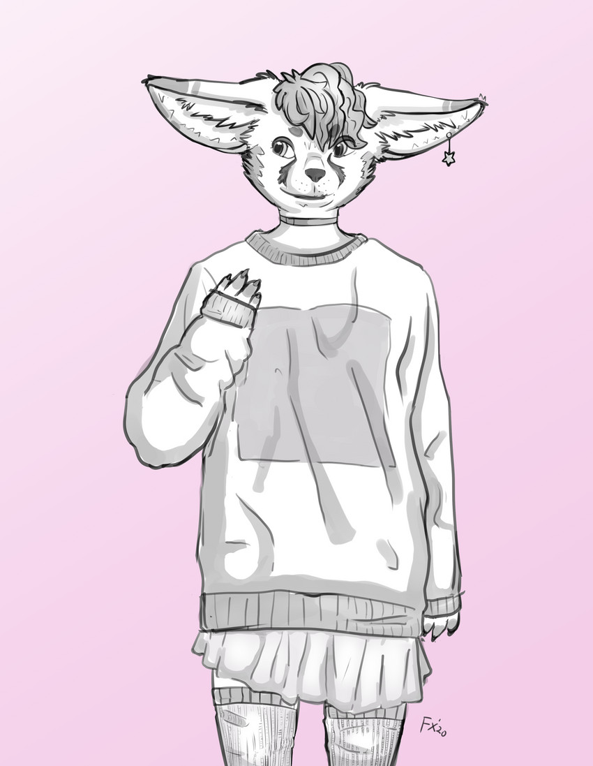 anthro big_sweater female solo foxlite canid canine fennec_fox fox mammal true_fox absurd_res hi_res