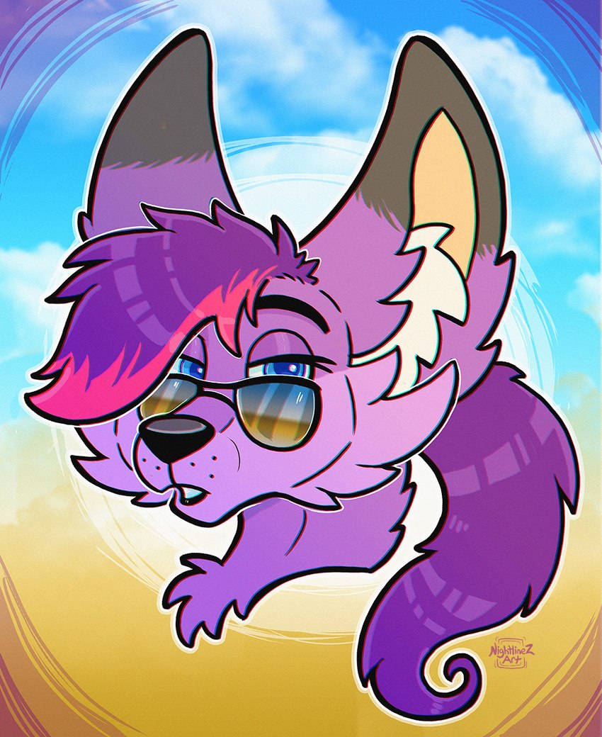 anthro eyewear female fur hair purple_body purple_fur purple_hair solo sunglasses nightlinez emberfox canid canine fennec_fox fox mammal true_fox hi_res