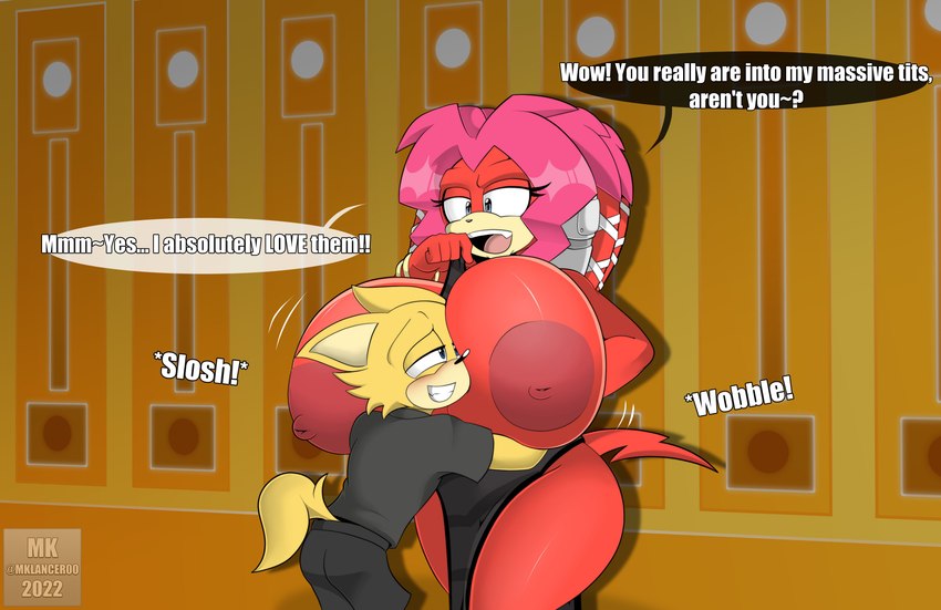 anthro big_breasts black_clothing black_dress breasts clothing dress duo female huge_breasts male male/female nipples mklancer00 archie_comics sega sonic_the_hedgehog_(archie) sonic_the_hedgehog_(comics) sonic_the_hedgehog_(series) lien-da canid canine canis echidna mammal monotreme wolf absurd_res hi_res