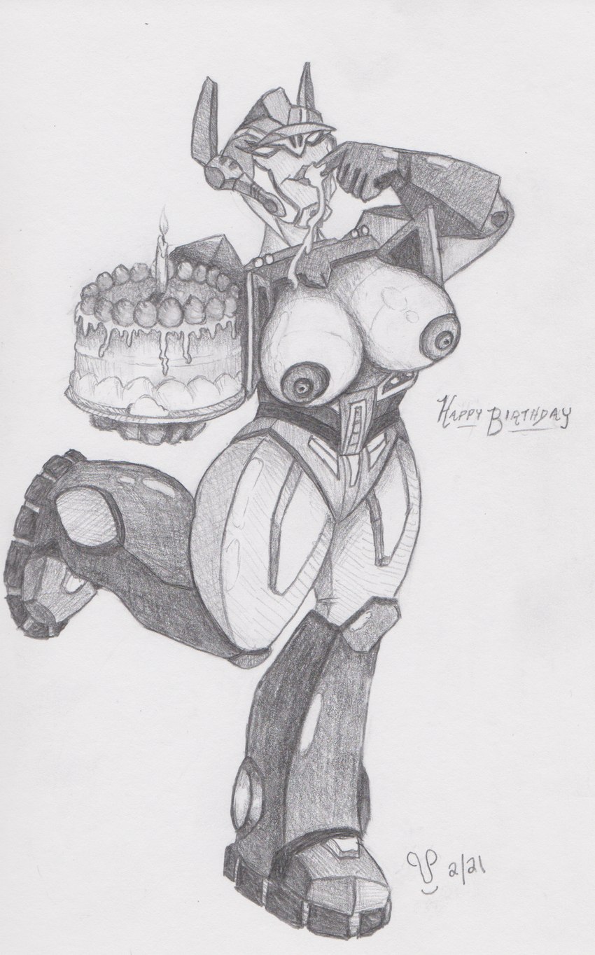 autobot big_breasts big_legs breasts cake candle crossgender dessert exposed_breasts eyelashes female finger_fetish finger_in_mouth finger_play fingers food frosting frosting_in_mouth happy_birthday lips lipstick machine makeup metallic_body nipples not_furry on_one_leg paincilpent pencil_sketch plantigrade pursed_lips solo standing thick_thighs wide_hips unknown_artist hasbro takara_tomy transformers transformers:_animated_(2007) optimus_prime humanoid robot robot_humanoid absurd_res black_and_white graphite_(artwork) hi_res monochrome traditional_media_(artwork)