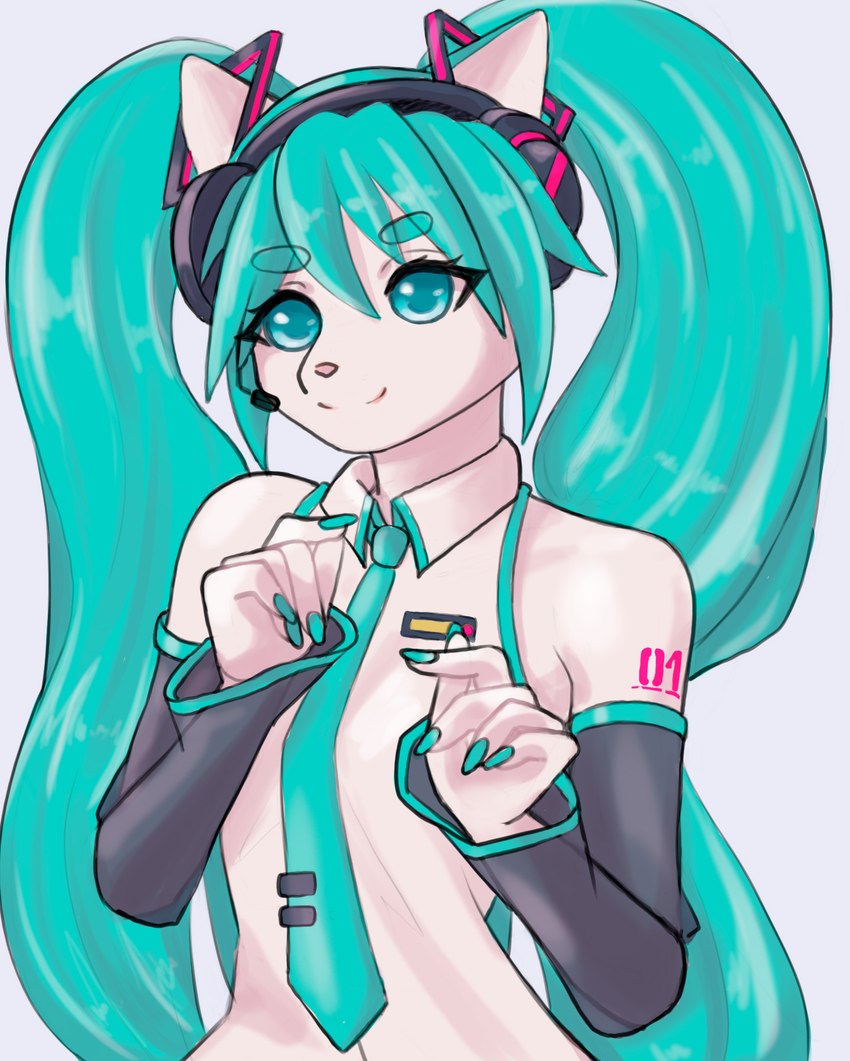 anthro female solo softspecies vocaloid hatsune_miku domestic_cat felid feline felis mammal hi_res