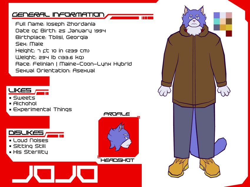 anthro blue_body blue_fur fur male solo text hot_knives timberland jojo_(hot_knives) domestic_cat felid feline felis hybrid lynx maine_coon mammal 4:3 english_text hi_res model_sheet