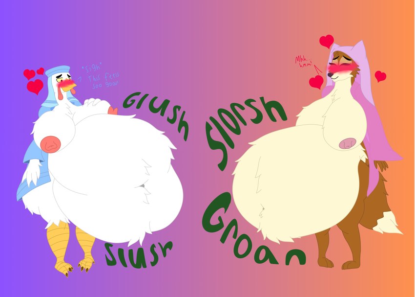 abdominal_bulge after_vore anthro anthro_pred areola avian_caruncle avian_pred belly belly_fur belly_tuft big_belly big_breasts big_butt biped bloated blush breast_expansion breast_grab breast_tuft breasts butt butt_expansion butt_tuft cheek_tuft chest_tuft clothing dialogue digestion digestion_noises duo expansion face_veil facial_tuft fat_rolls fatal_vore female female_pred glush groan groaning_belly half_naked hand_on_breast hand_on_own_breast happy head_tuft headgear headwear heart_symbol hood huge_belly huge_breasts markings moan multiple_pred navel navel_tuft nipples obese obese_anthro obese_female onomatopoeia overweight overweight_anthro overweight_female robe robe_only rumbling_stomach satisfaction satisfied satisfied_look sigh sighing slorsh sloshing_belly slush_(sound_effect) sound_effects tail tail_markings tail_tuft text thick_thighs tuft underbelly unseen_prey veil vore wardrobe_malfunction mandro22 disney robin_hood_(disney) lady_kluck maid_marian avian bird canid canine chicken fox galliform gallus_(genus) mammal phasianid red_fox true_fox absurd_res hi_res huge_filesize