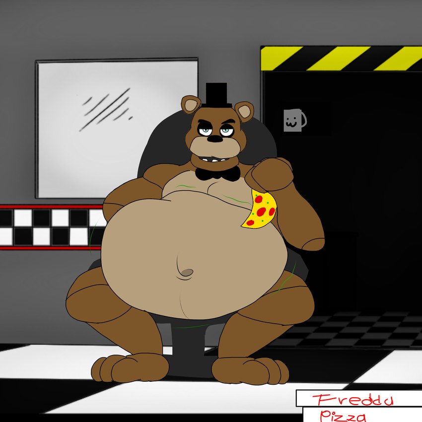 anthro belly belly_fur big_belly biped chair container eating eating_food eyebrows food fur furniture gluttony machine male male_anthro navel on_chair overweight overweight_male pizza pizza_box pizza_slice plantigrade raised_eyebrows rumbling_stomach sexy_eyes sitting sitting_on_chair solo alejo_garci five_nights_at_freddy's scottgames freddy_(fnaf) animatronic bear mammal robot 1:1 hi_res