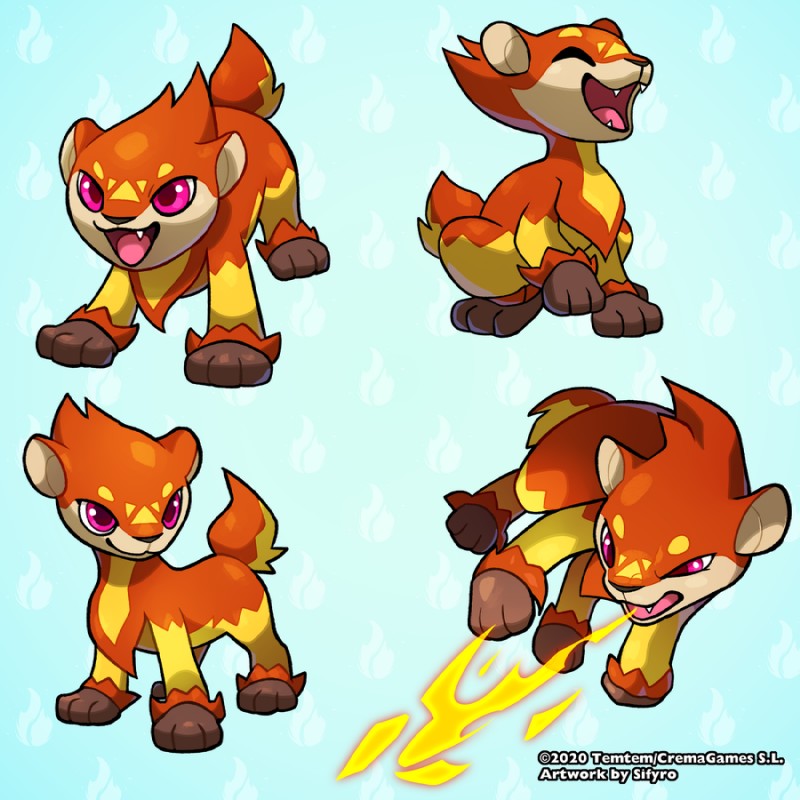 ambiguous_gender chibi eyes_closed feral fire solo blitzdrachin conditional_dnp crema_(company) temtem felid mammal raiber_(temtem) temtem_(species) 1:1