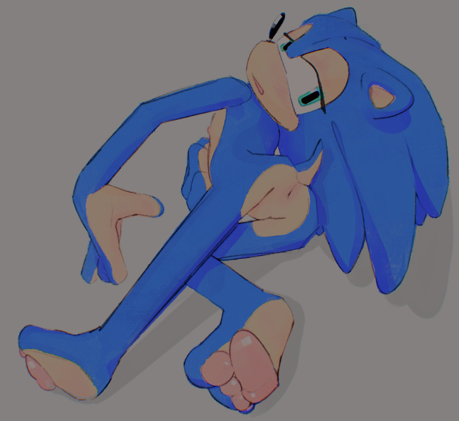 animal_nose anthro anus bedroom_eyes bent_legs blue_body blue_eyes blue_fur butt eyelashes feet fur gesture green_eyes half-closed_eyes hand_gesture hand_on_hip holding_belly hole_(anatomy) looking_at_viewer looking_back lying male multicolored_body multicolored_fur narrowed_eyes nipples null null_with_anus pawpads paws plantigrade pose quills_(anatomy) rear_view seductive simple_background simple_coloring solo toes two_tone_body two_tone_fur white_background young largedrat sega sonic_the_hedgehog_(series) sonic_the_hedgehog eulipotyphlan hedgehog mammal full-length_portrait monochrome portrait shaded simple_shading