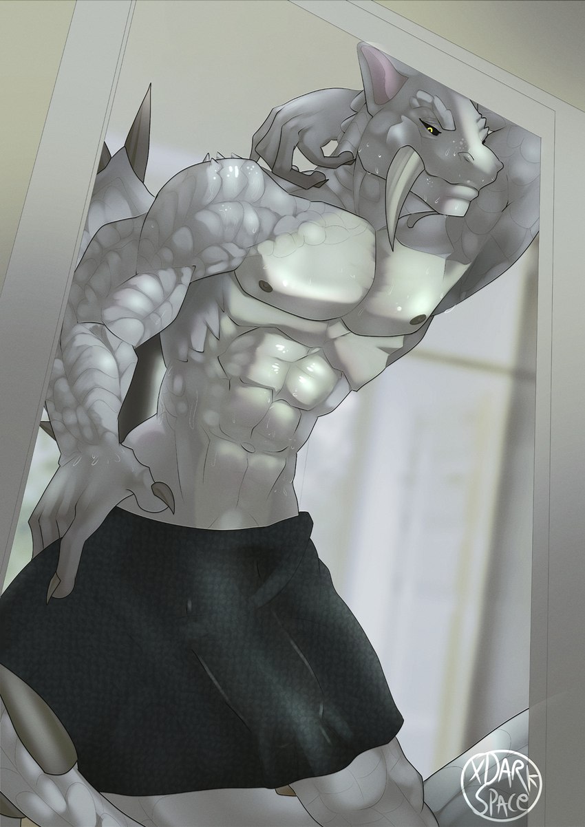 5_fingers abs against_surface against_wall anthro arm_support bathroom belly biceps big_bulge big_deltoids big_fangs big_muscles big_pecs black_eyes black_sclera bulge claws clothed clothing curtains deltoids detailed_background detailed_bulge doorway erection fangs fingers flirting flirting_with_viewer front_view genital_outline glass grey_arms grey_belly grey_body grey_chest grey_claws grey_face grey_fingers grey_hands grey_legs grey_nipples grey_scales grey_tail half-closed_eyes huge_bulge inside leaning_on_elbow leaning_on_wall light long_fingers looking_at_viewer looking_down looking_down_at_viewer male male_anthro mostly_nude mostly_nude_anthro mostly_nude_male muscular muscular_anthro muscular_arms muscular_male narrowed_eyes navel neck_muscles nipples obliques pecs penis_outline pose scales serratus smile smiling_at_viewer solo standing tail teeth topless topless_anthro topless_male towel towel_only trapezius triceps v-cut wet wet_body wet_scales window yellow_eyes xdarkspace demic reptile scalie snake 2021 colored digital_drawing_(artwork) digital_media_(artwork) grey_theme hi_res portrait shaded signature three-quarter_portrait