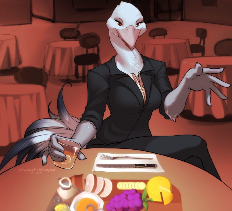 5_fingers anthro beak clothed clothing detailed_background eyebrows eyelashes female fingers solo kittydee cellina_(slither) avian bird blue_crane crane_(bird) gruiform grus_(genus) 2020 digital_media_(artwork)