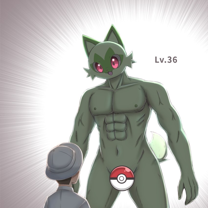 anthro duo looking_at_another male muscular muscular_anthro muscular_male open_mouth open_smile pokeball pokeball_censor smile standing x_(pixiv) nintendo pokemon florian_(pokemon) felid feline generation_9_pokemon human mammal pokemon_(species) sprigatito 1:1 censored digital_drawing_(artwork) digital_media_(artwork) hi_res