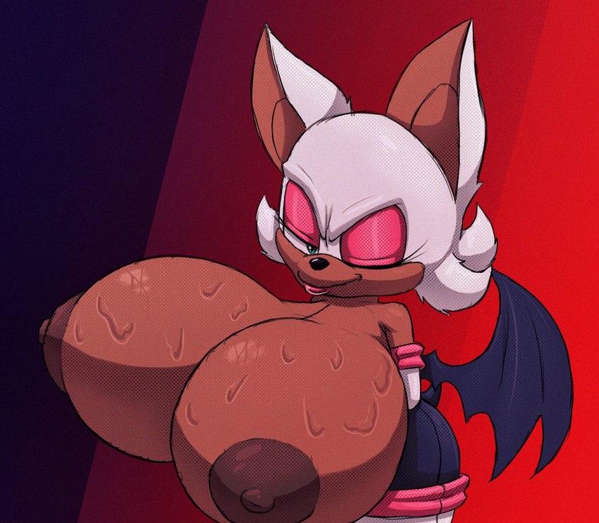 annoyed anthro armor big_breasts bodily_fluids bodysuit breastplate breasts cleavage clothed clothing female gloves hammerspace handwear hidden_buxom huge_breasts hyper hyper_breasts skinsuit solo sweat sweaty_breasts text tight_clothing wings tascom sega sonic_the_hedgehog_(series) rouge_the_bat bat mammal 2023 colored digital_media_(artwork) hi_res shaded