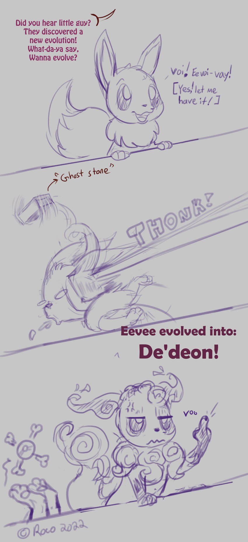 ambiguous_gender brick brick_block death dialogue duo feral gesture hand_gesture humor imminent_death killing knocked_out_tooth middle_finger pun silly simple_background text throwing throwing_object roco fakemon nintendo pokemon eevee eeveelution generation_1_pokemon ghost human mammal pokemon_(species) spirit absurd_res comic english_text hi_res meme monochrome