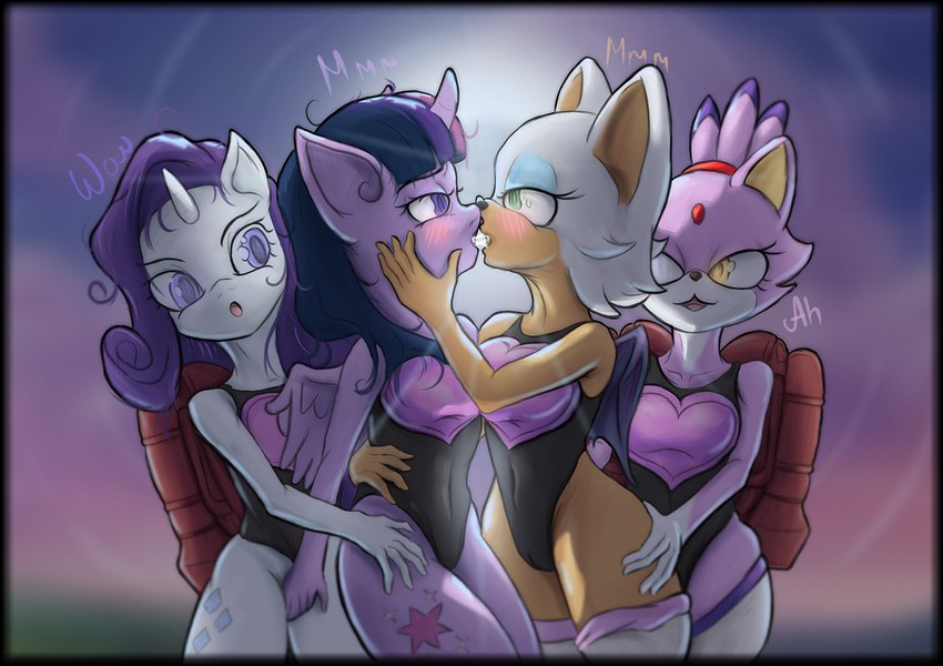 blaze the cat, rarity, rouge the bat, and twilight sparkle (sonic the hedgehog (series) and etc) created by saintmarmo