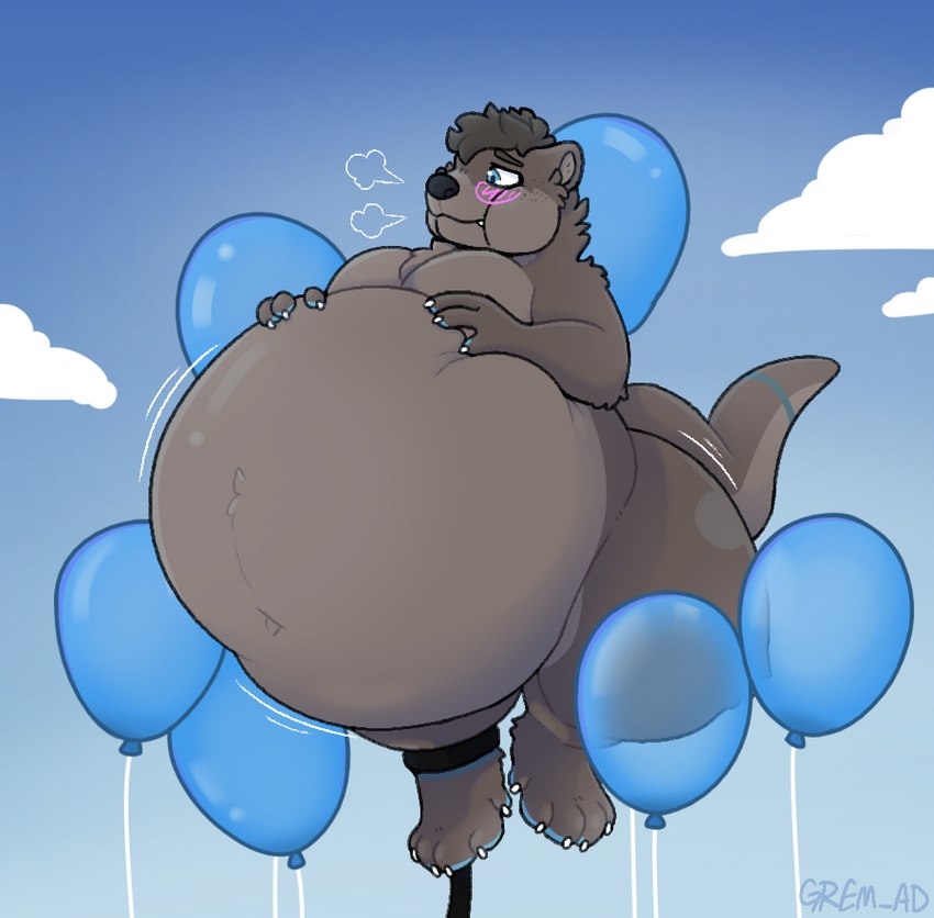 ankle_markings anthro balloon belly belly_expansion belly_inflation big_belly biped blue_pawpads blush brown_body brown_fur brown_hair claws countershade_face countershade_fur countershade_torso countershading expansion floating fur hair huge_belly hyper hyper_belly inflatable inflation leg_markings lighter_belly male markings navel pawpads paws simple_background solo tail tail_markings thick_thighs white_claws grem_ad cooper_(doctorotterface) mammal mustelid otter river_otter digital_media_(artwork)