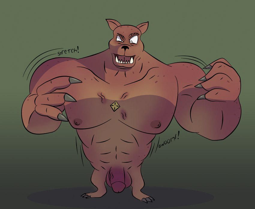 anthro body_size_growth claws daemon_ritus eye_ridges genitals growth male muscle_growth penis size_transformation solo transformation americananomaly_(artist) hanna-barbera scooby-doo:the_movie scooby-doo_(series) scrappy-doo canid canine canis domestic_dog mammal