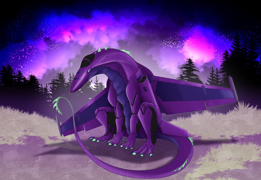 aircraft detailed_background feral forest long_tail looking_at_viewer machine male night nude outside plant purple_body quadruped sitting sky solo star starry_sky tail tree vehicle 3apa3a f-18 mythology airplane_dragon dire_aircraft dire_machine dire_vehicle dragon hybrid living_aircraft living_machine living_vehicle mythological_creature mythological_scalie scalie 2022 absurd_res hi_res