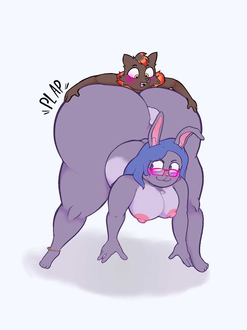 anthro big_breasts big_butt breasts butt duo female fur huge_butt hyper hyper_butt male male/female nipples nude simple_background smile thick_thighs white_background wide_hips abunbot lagomorph leporid mammal rabbit absurd_res digital_media_(artwork) hi_res