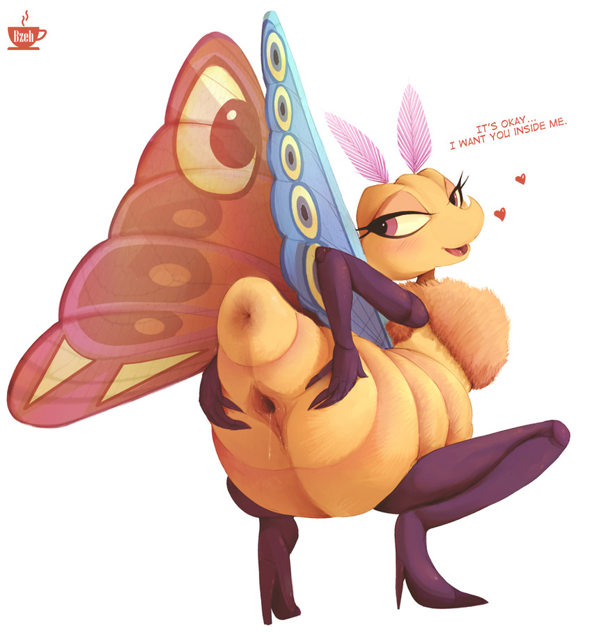 antennae_(anatomy) anthro anus arthropod_abdomen arthropod_abdomen_anus arthropod_abdomen_genitalia arthropod_abdomen_vulva bodily_fluids boots butt chest_tuft clothing crouching dialogue female footwear genital_fluids genitals heart_symbol high_heeled_boots high_heeled_feet high_heels insect_wings lepidopteran_wings plantigrade presenting presenting_hindquarters presenting_vulva shoes snout solo spread_legs spread_vulva spreading talking_to_viewer teasing text tuft vaginal_fluids vulva wings bzeh a_bug's_life disney pixar gypsy_(a_bug's_life) arthropod gypsy_moth insect lepidopteran moth tussock_moth 2022 english_text hi_res