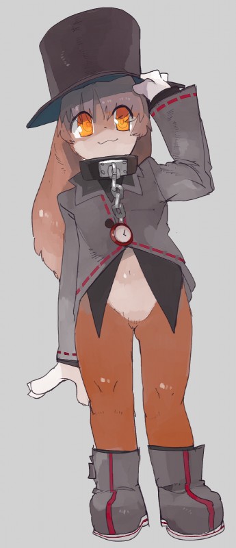 ambiguous_gender anthro boots bottomless clothed clothing collar featureless_crotch footwear front_view hat headgear headwear looking_at_viewer shoes smile solo standing top_hat topwear vest liteu lagomorph leporid mammal rabbit hi_res