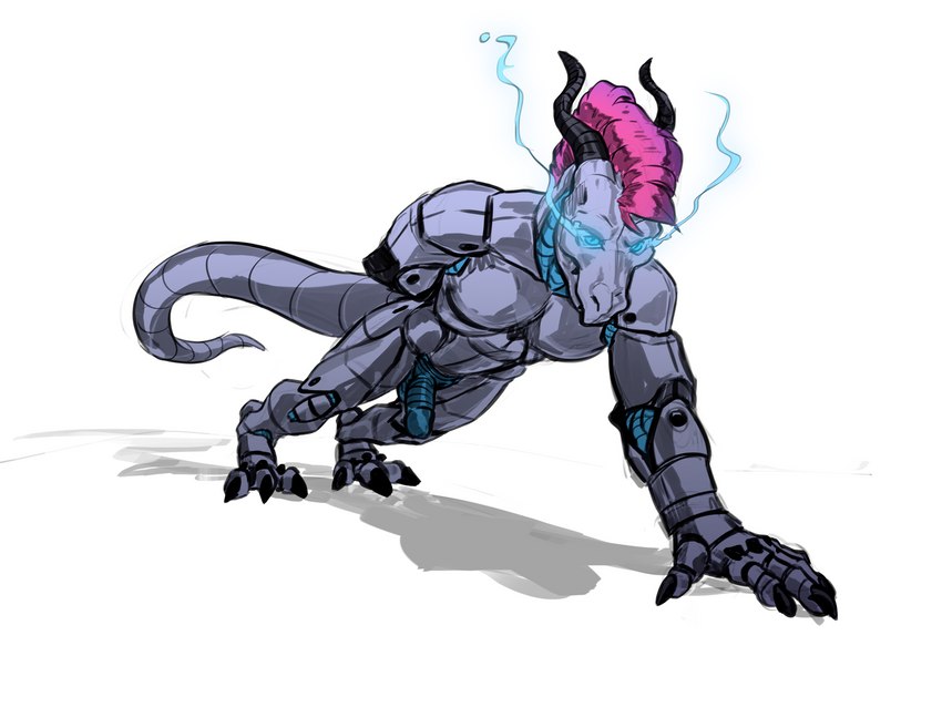 anthro construct erection exercise genitals horn humanoid_genitalia humanoid_penis machine male mohawk penis solo tail intricatevision mythology rangstrom dragon mythological_creature mythological_scalie robot scalie warforged absurd_res hi_res