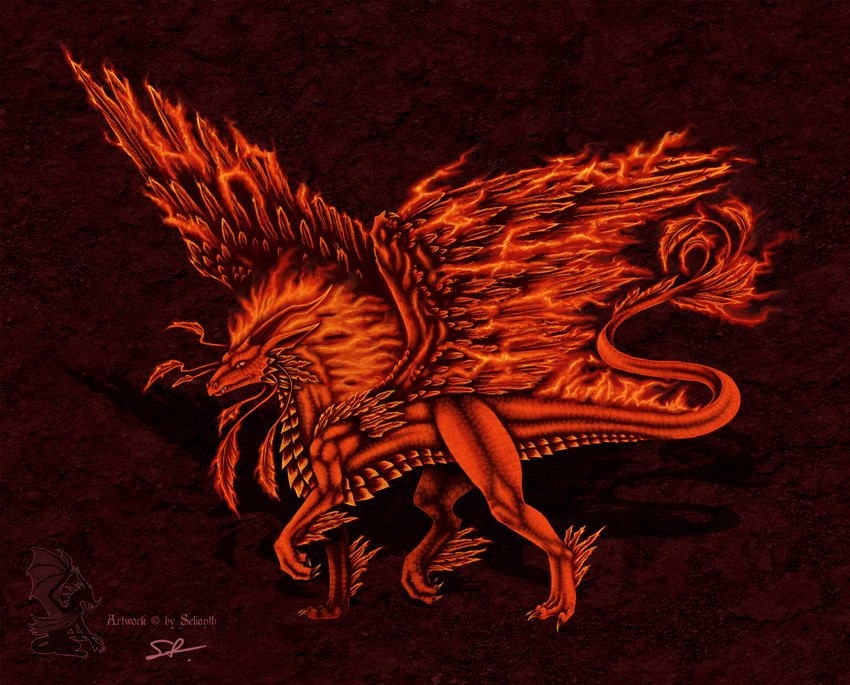 ambiguous_gender claws feathered_wings feathers feral fire flaming_hair flaming_mane flaming_tail flaming_wings horn pseudo_hair pseudo_mane red_body red_claws red_horn red_scales scales solo tail unusual_anatomy unusual_wings wings selianth european_mythology greek_mythology mythology avian dragon elemental_creature fire_creature hybrid mythological_avian mythological_bird mythological_creature mythological_firebird mythological_scalie phoenix scalie hi_res