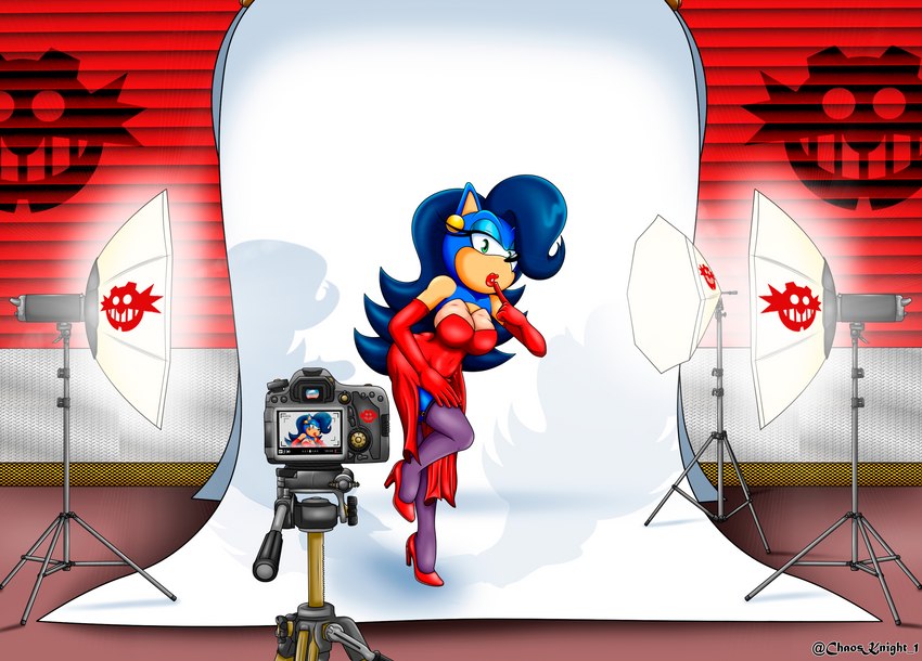 anthro bedroom_eyes blue_body blue_hair camera camera_view clothed clothing crossdressing fake_breasts footwear green_eyes hair high_heels lipstick looking_at_viewer makeup male multicolored_body narrowed_eyes photo_shoot red_lipstick seductive shoes solo the_knight adventures_of_sonic_the_hedgehog sega sonic_the_hedgehog_(series) breezie_hedgebot_robotnik breezie_the_hedgehog sonic_the_hedgehog eulipotyphlan hedgehog mammal 2022 digital_drawing_(artwork) digital_media_(artwork) hi_res