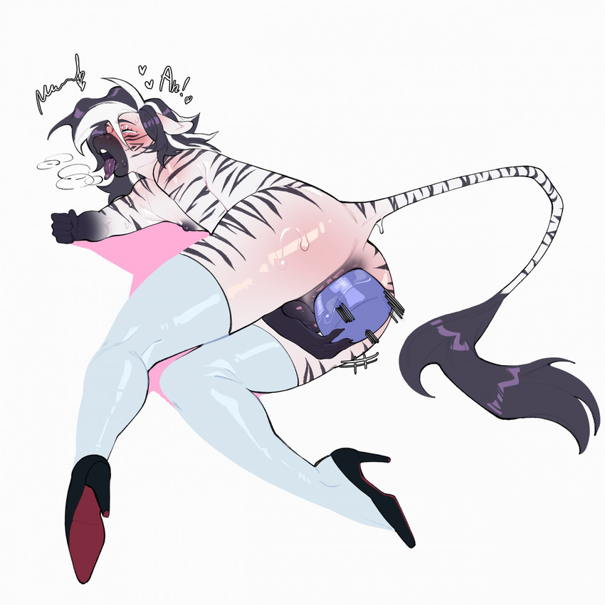 ahegao anal anal_penetration anthro anus backsack balls big_butt big_dildo black_body black_stripes blue_dildo blush bodily_fluids butt clothing dildo dildo_in_ass dildo_insertion eye_roll femboy footwear genitals high_heels huge_dildo huge_penetration large_penetration latex latex_clothing latex_legwear latex_thigh_highs legwear looking_pleasured lying male male_anthro masturbation mostly_nude mostly_nude_anthro mostly_nude_male nipples object_in_ass on_side open_mouth penetration sex_toy sex_toy_in_ass sex_toy_insertion shoes simple_background solo striped_body stripes sweat sweatdrop tail tail_tuft thick_thighs thigh_highs tongue tongue_out toying_self tuft white_background white_body white_clothing white_latex white_legwear white_thigh_highs wide_hips connardcf equid equine mammal zebra 1:1 hi_res