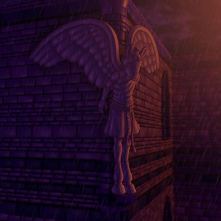 3d_background anthro brick_wall building male sculpture solo statue wall_(structure) wings chokodonkey conditional_dnp choko_(chokodonkey) angel asinus donkey equid equine mammal 1:1 hi_res